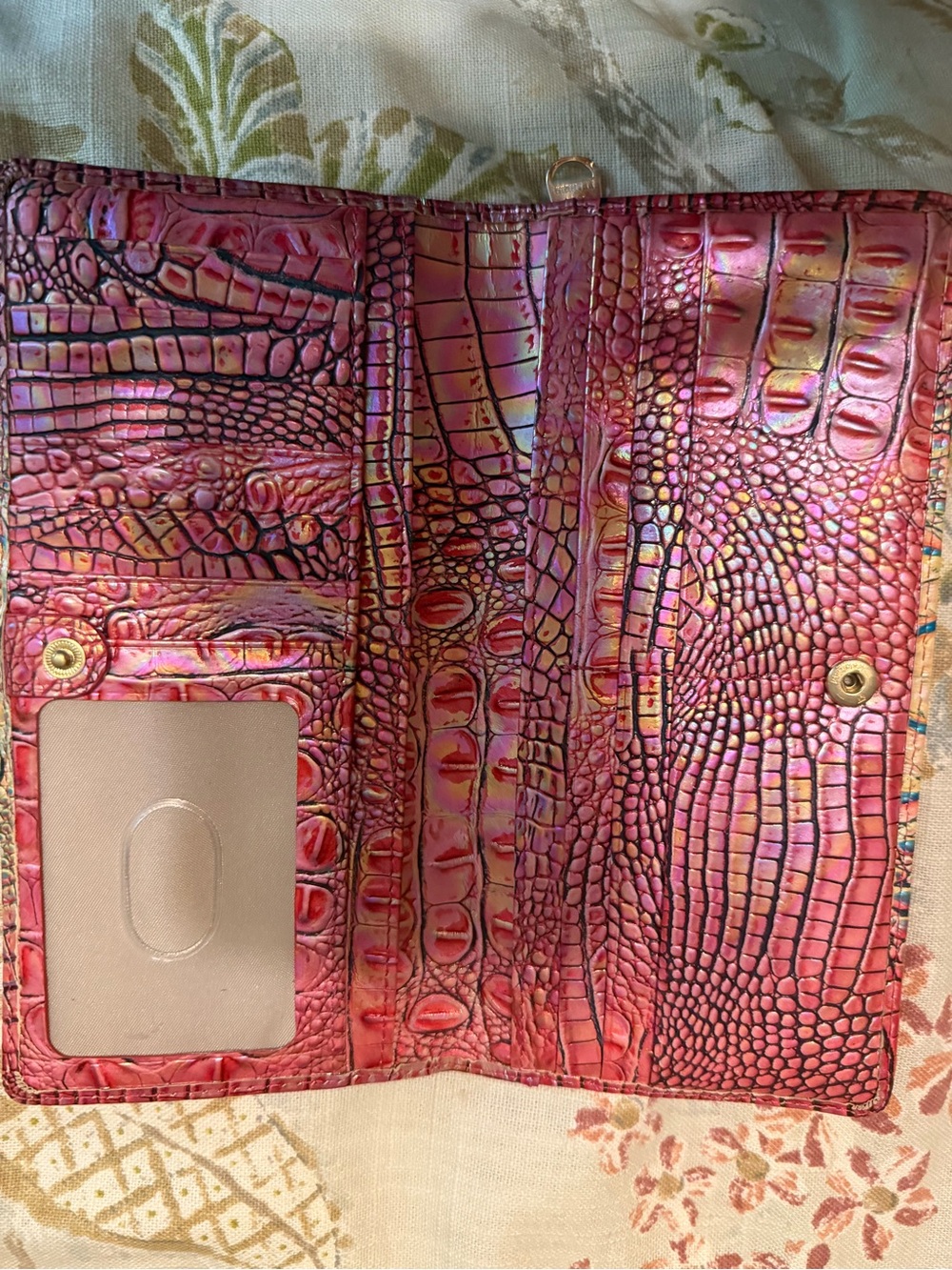 Brahmin Iridescent Pink Faux-Croc Satchel with Gold-Sheen. Eye on front and back - Picture 8 of 8
